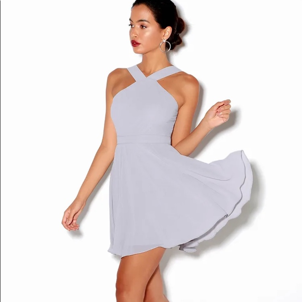 Lulu’s Forevermore Grey Skater Dress (size Small)